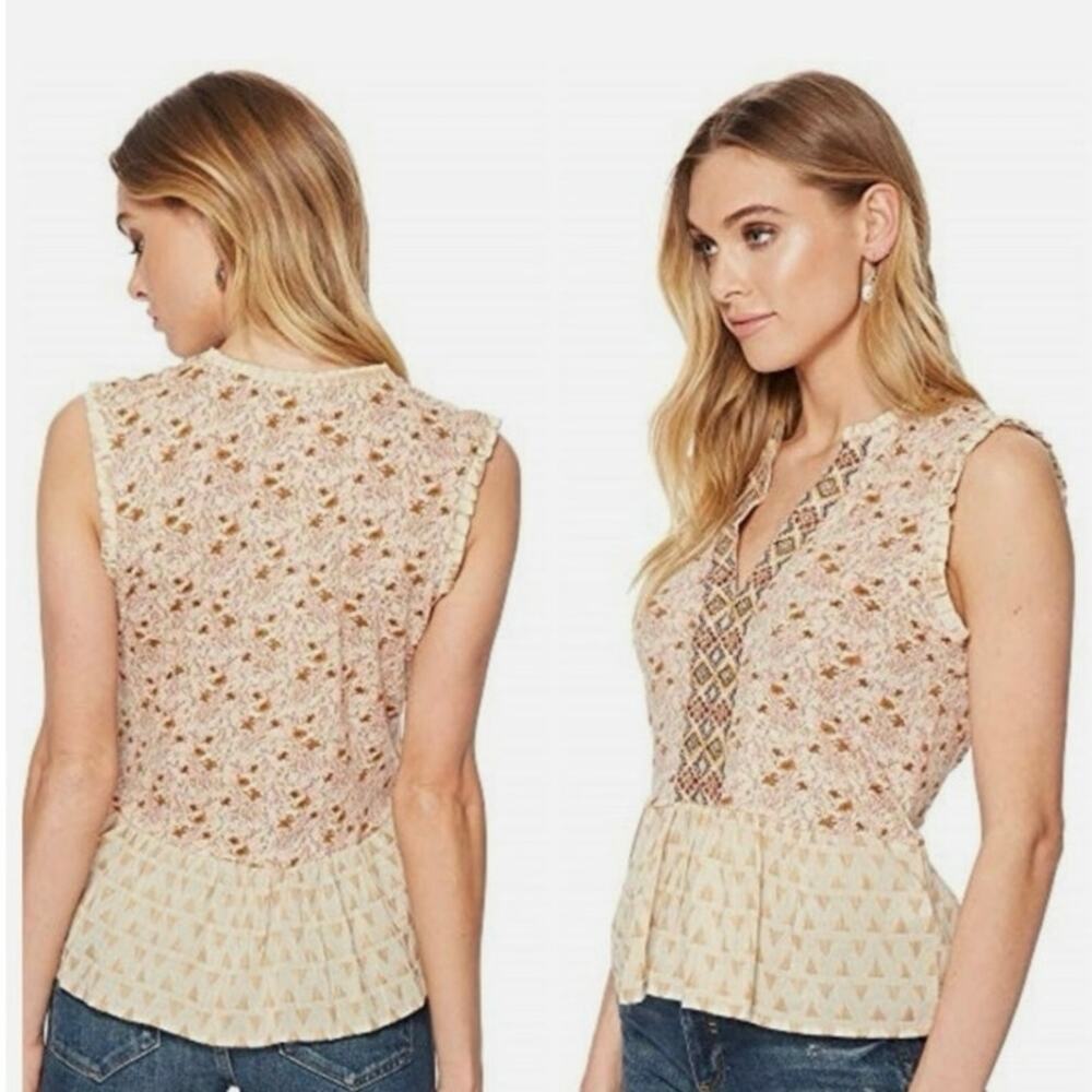 Lucky Brand Sexy Boho Floral Mix Peplum Tank Blouse Size Medium